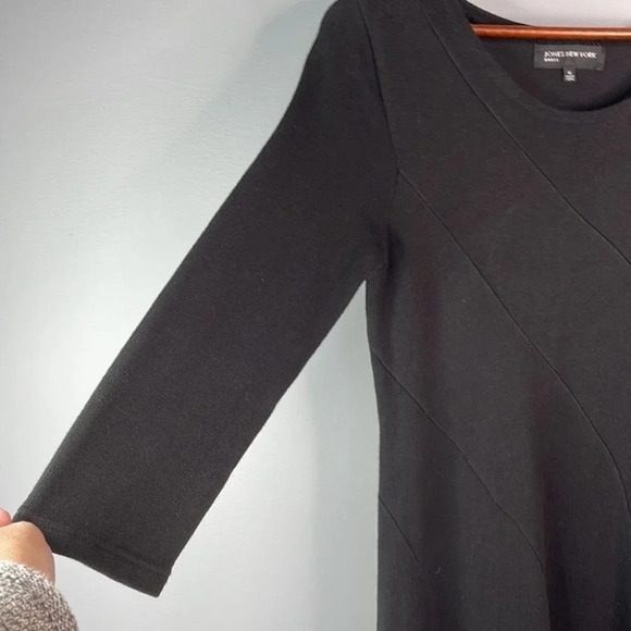 JONES NEW YORK Knit Sweater Dress Black Midi 3/4 Sleeve Fit Flare Witchy M - Picture 5 of 10